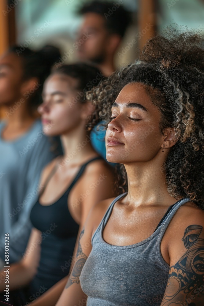 Obraz premium Diverse Group of Young Adults Meditating Together in a Peaceful Indoor Setting