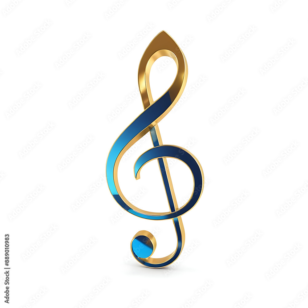 gold and blue treble clef on white background. treble clef 3d gold and blue treble clef on white background. treble clef 3d