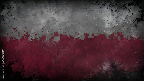 Pink and gray background with black grunge borders dark burgundy, damaged vintage distressed texture in red black and gray colors with copy space 