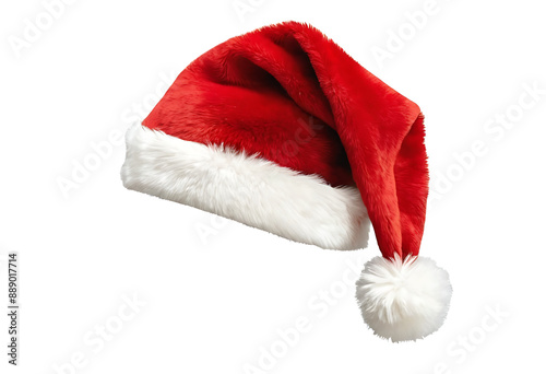 A classic red Santa hat with a white fur trim and pom-pom, perfect for Christmas cards, holiday promotions, or festive party decorations.