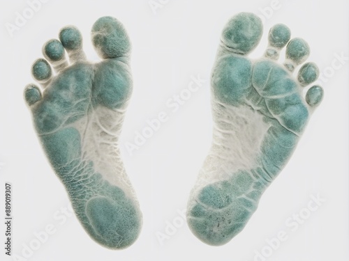 Adorable infant footprints on transparent paper, isolated on a pure white background, showcasing tiny toes and delicate curves of a newborn's precious steps. photo