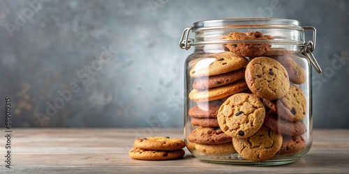 Close-up of a glass jar filled with a variety of delicious, freshly baked cookies, cookies, jar, glass, filled, variety photo