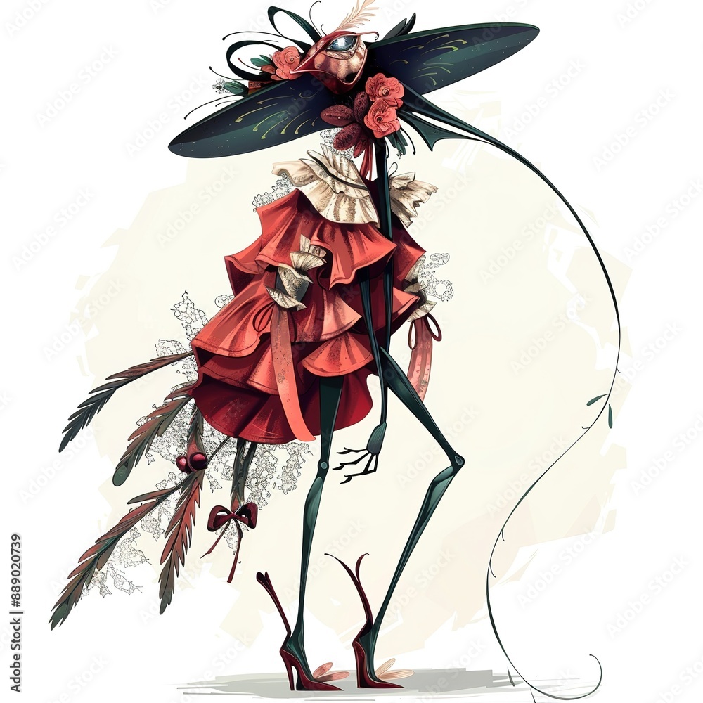 Fototapeta premium Flea Romantic fashion cartoon isolated whitebackground