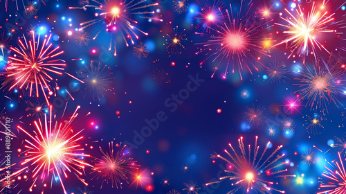 Festive fireworks exploding in the night sky, background greeting card