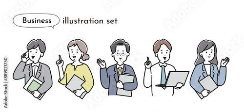 スマートフォンを使用する男女のイラストセット