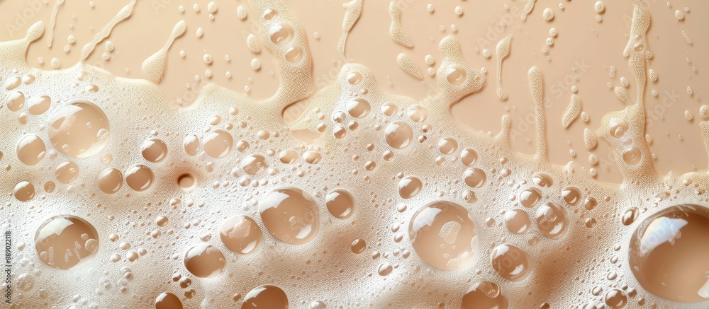Close-Up of Bubbles and Foam on a Smooth Beige Surface with Abstract Patterns and Textures Close-Up of Bubbles and Foam on a Smooth Beige Surface with Abstract Patterns and Textures
