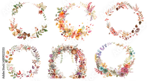 Wallpaper Mural Frame, autumn flowers, circular frame, watercolor, warm tones, minimalist style, simple Torontodigital.ca