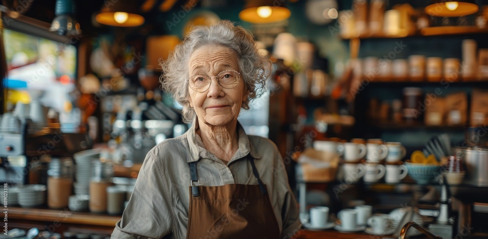 custom made wallpaper toronto digitalSenior Woman Working Behind Counter in a Coffee Shop