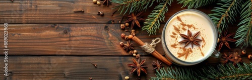 Eggnog With Cinnamon and Star Anise on Wooden Tabletop