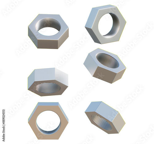 metal nut with female screw, nuts and bolts isolated, Metal nuts scattered, steel nuts isolated on white background, Set of realistic hexagonal nut icons, Metal female screw