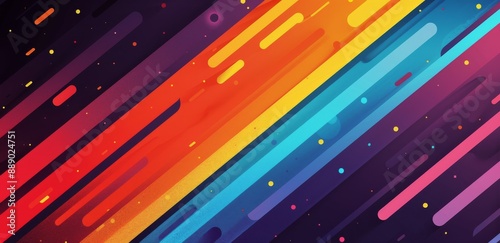 Abstract Colorful Lines and Dots on Dark Purple Background