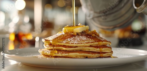 Golden Brown Pancakes Drizzled With Syrup and a Pat of Butter