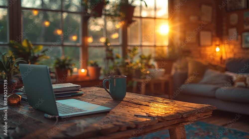 A modern writer's workspace with a laptop A modern writer's workspace with a laptop