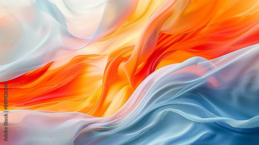 Colorful abstract wave background in a blend of orange, white, and blue, evoking a sense of fluidity Colorful abstract wave background in a blend of orange, white, and blue, evoking a sense of fluidity
