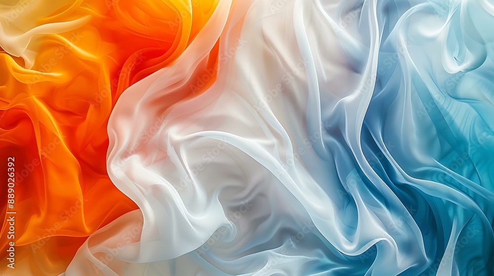 Fototapeta premium Colorful abstract wave background in a blend of orange, white, and blue, evoking a sense of fluidity