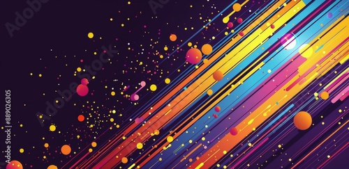 Abstract Colorful Lines and Dots on Dark Purple Background