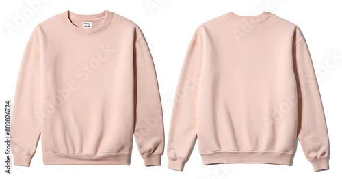Obraz na płótnie A blank light pink crewneck sweatshirt, front and back views, perfect for showcasing designs or promoting casual wear brands. w salonie