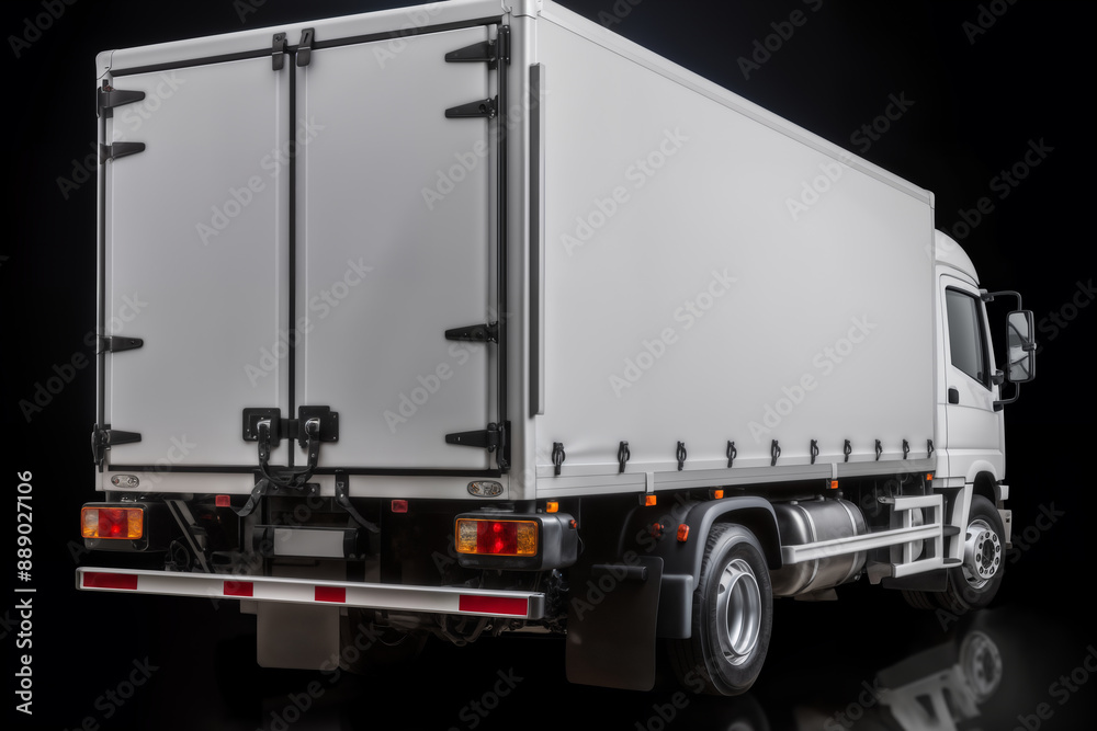 A clean white truck on black background, one object A clean white truck on black background, one object