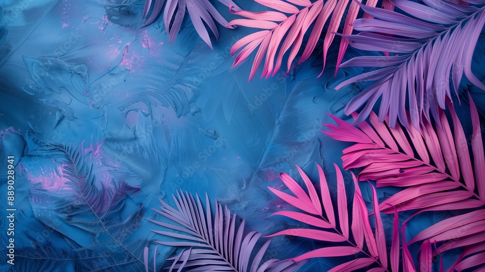 Palm tree leaves in pastel neon colour. Palm tree leaves in pastel neon colour.