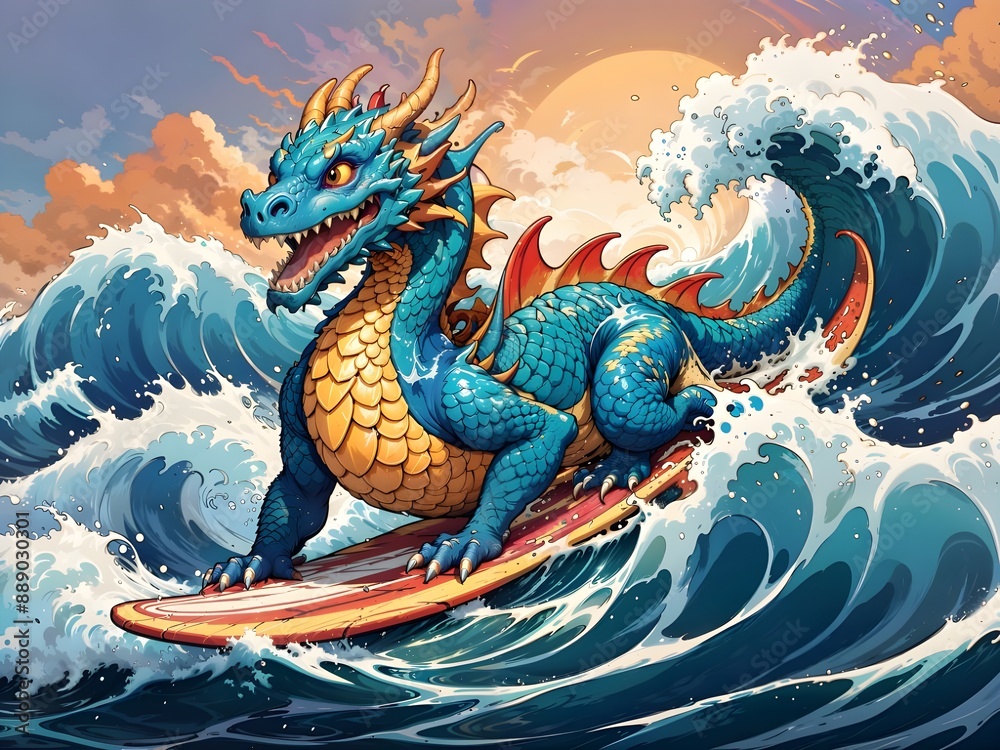 Obraz premium Surfing Dragon