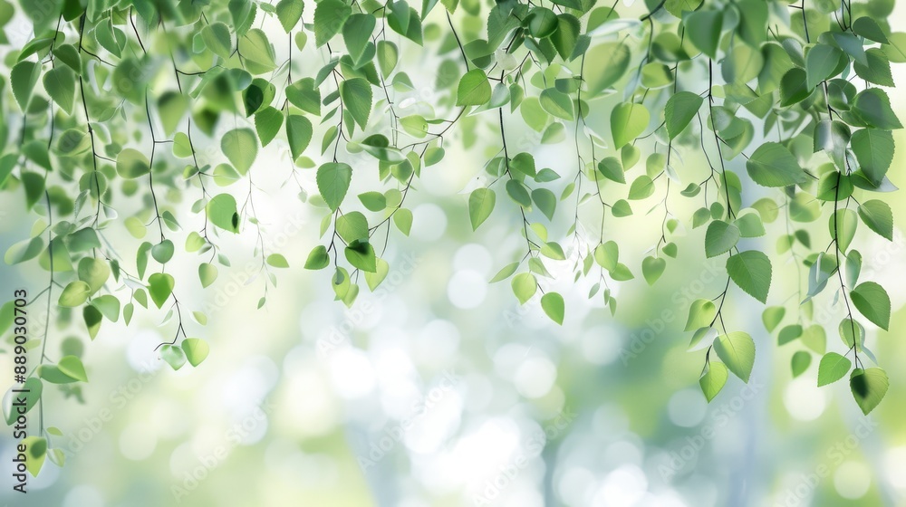 Green birch branches with leaves on natural background Spring summer season Empty space Green birch branches with leaves on natural background Spring summer season Empty space