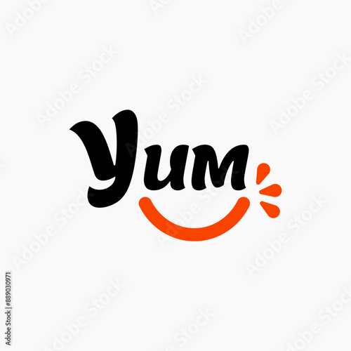 Yum Yum text. Only one single word. Printable graphic tee. Design doodle for print