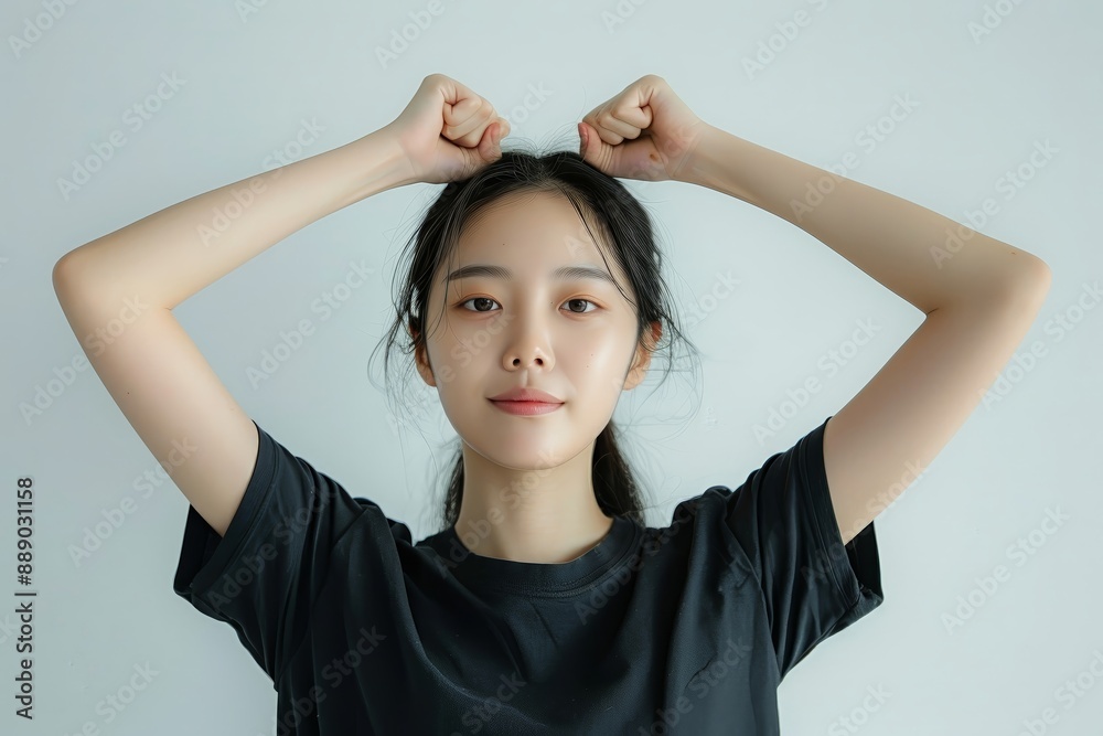 Korean woman doing a victory pose with both arms r 174 woman, hair, beauty, face, fashion, person, people, model, smile, child, brunette, smiling, lady, one, studio, expression, glamour, dress, hand, Korean woman doing a victory pose with both arms r 174 woman, hair, beauty, face, fashion, person, people, model, smile, child, brunette, smiling, lady, one, studio, expression, glamour, dress, hand,