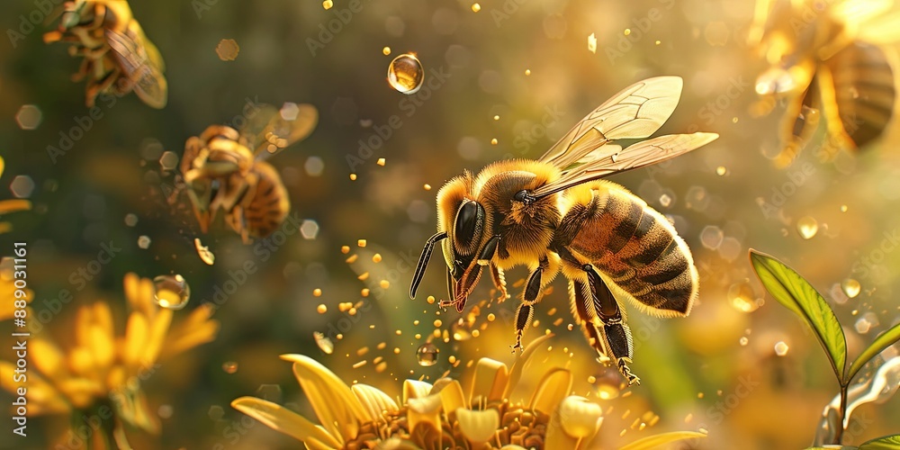 Naklejka premium bee searching for pollen to make honey