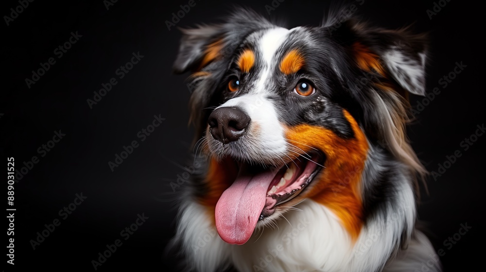 Close-up of Australian Shepherd dog, happy expression Close-up of Australian Shepherd dog, happy expression
