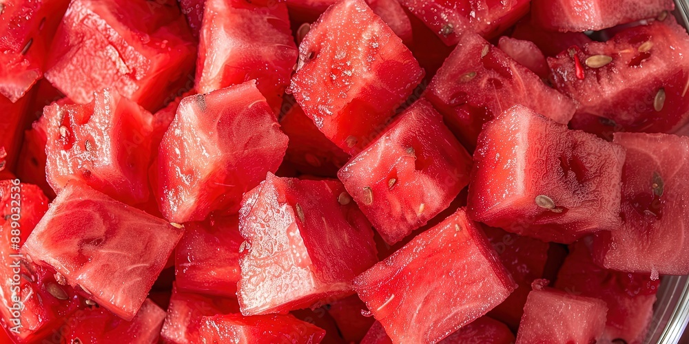 top-down view of juicy watermelon cubes in a bowl - top-down view of juicy watermelon cubes in a bowl -