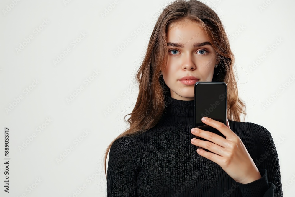 Russian woman holding a smartphone and looking at 006 woman, phone, mobile, telephone, business, businesswoman, communication, cell, cellphone, texting, people, smile, beauty, person, message, text, Russian woman holding a smartphone and looking at 006 woman, phone, mobile, telephone, business, businesswoman, communication, cell, cellphone, texting, people, smile, beauty, person, message, text,