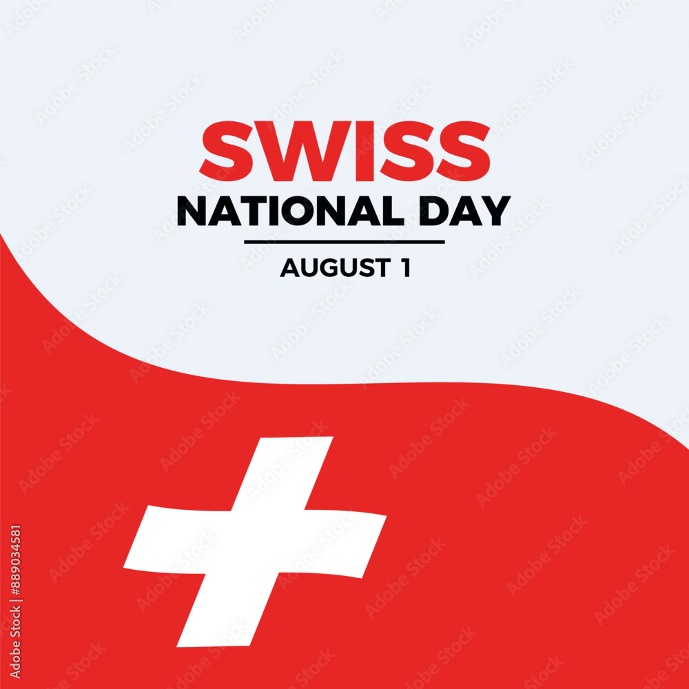 Swiss National Day poster vector illustration. Waving Switzerland flag frame vector. Abstract Swiss flag symbol. Template for background, banner, card. August 1. Important day