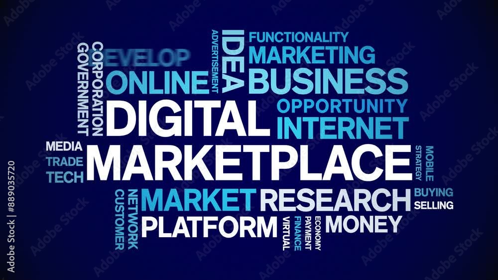 Digital Marketplace animated word cloud;text design animation tag kinetic typography seamless loop. Digital Marketplace animated word cloud;text design animation tag kinetic typography seamless loop.