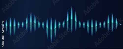Abstract motion sound wave line equalizer in blue green colors. Vector design template of sound, voice, music background banner