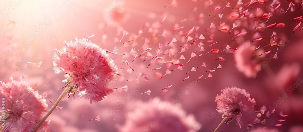 Pink Dandelion Seeds Floating in the Air Pink Dandelion Seeds Floating in the Air