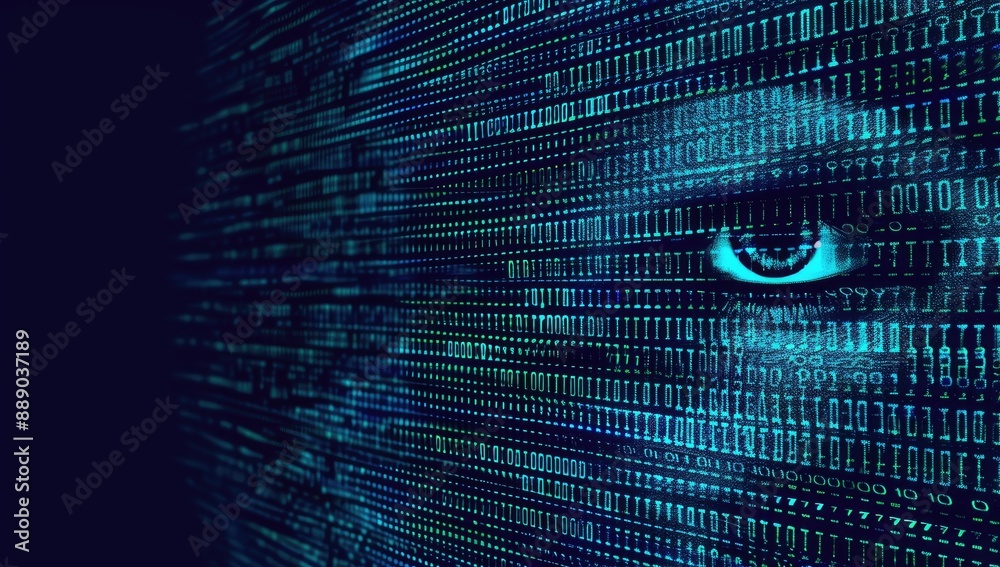 Fototapeta premium Digital Eye with Binary Background