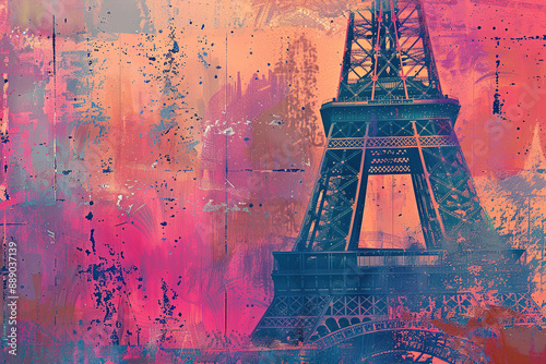 Abstract painting of the Eiffel Tower in Paris