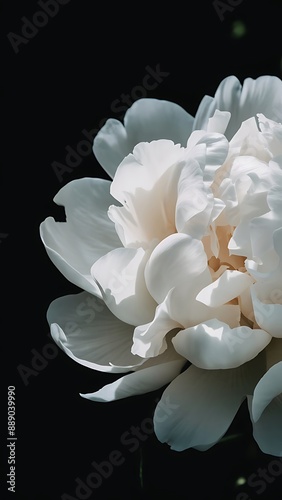 Beautiful white peony on a dark background in closeup