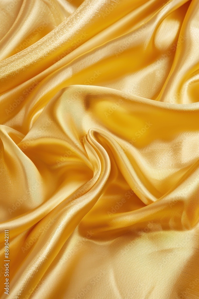 Obraz premium A gold fabric with a shiny texture. The fabric is draped over a surface, creating a sense of movement and elegance