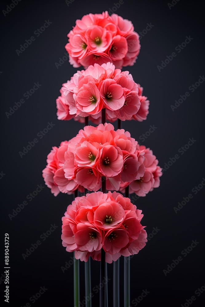 Fototapeta premium Cluster of pink flowers with dark background, vertical arrangement