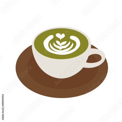 matcha latte drink, matcha green tea cup, Japanese matcha latte tea, Vector illustration