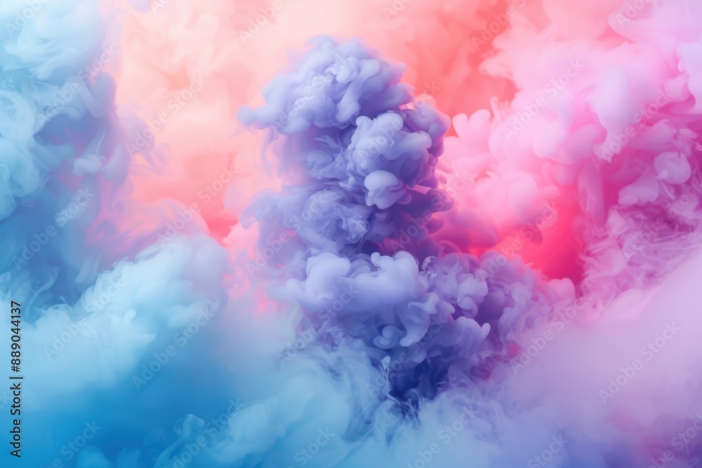 Soft and dreamy color smoke with blue and pink clouds blending.