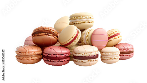 Closeup for a Pile of French macarons isolated on transparent background