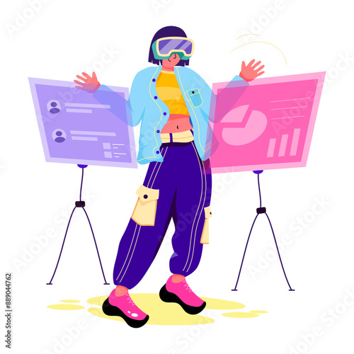 A flat style illustration depicting vr business 