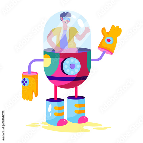 Vr robot flat character illustration 