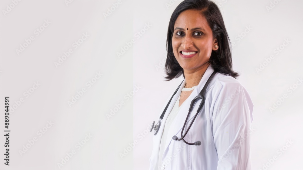 Smiling female doctor in white coat with stethoscope. Healthcare professional concept. Smiling female doctor in white coat with stethoscope. Healthcare professional concept.
