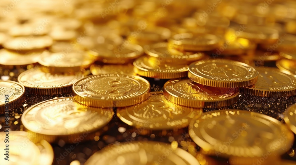 A pile of gold coins with the letter B on them. The coins are shiny and golden. Concept of wealth and luxury A pile of gold coins with the letter B on them. The coins are shiny and golden. Concept of wealth and luxury