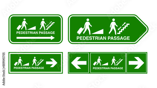Pedestrian Passage Signs. Navigating Pedestrian Walkways. A Comprehensive Guide to Passage Signs, Stair Descent and Asscent, and Luggage Transport