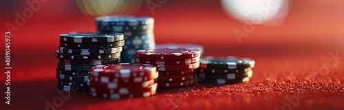 Blue and Red Casino Chips on a Felt Table