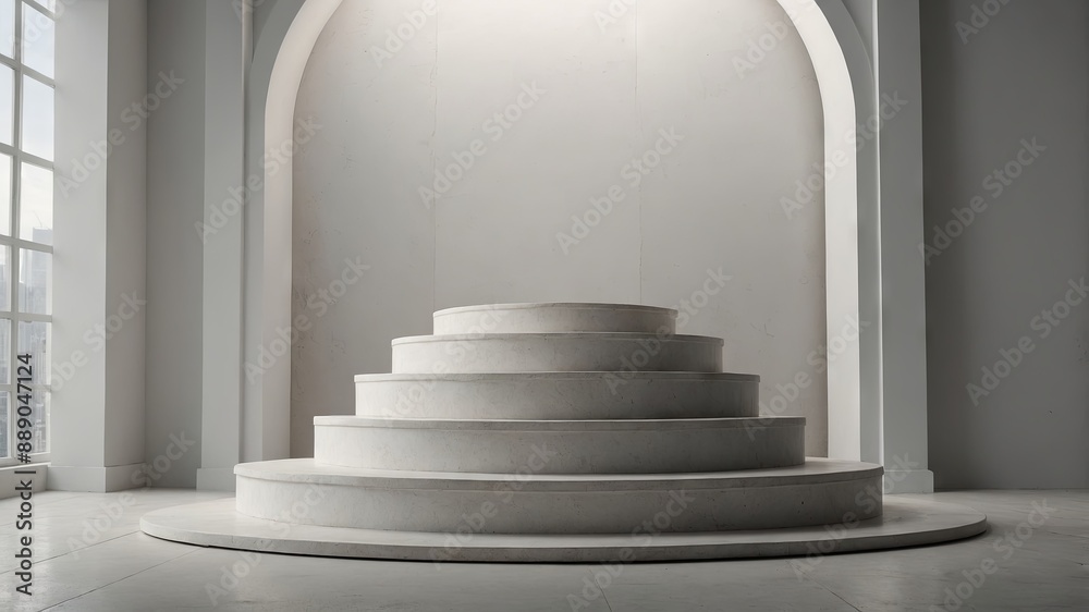 minimalistic background for a product with a white wall and a stepped podium. AI generated. minimalistic background for a product with a white wall and a stepped podium. AI generated.
